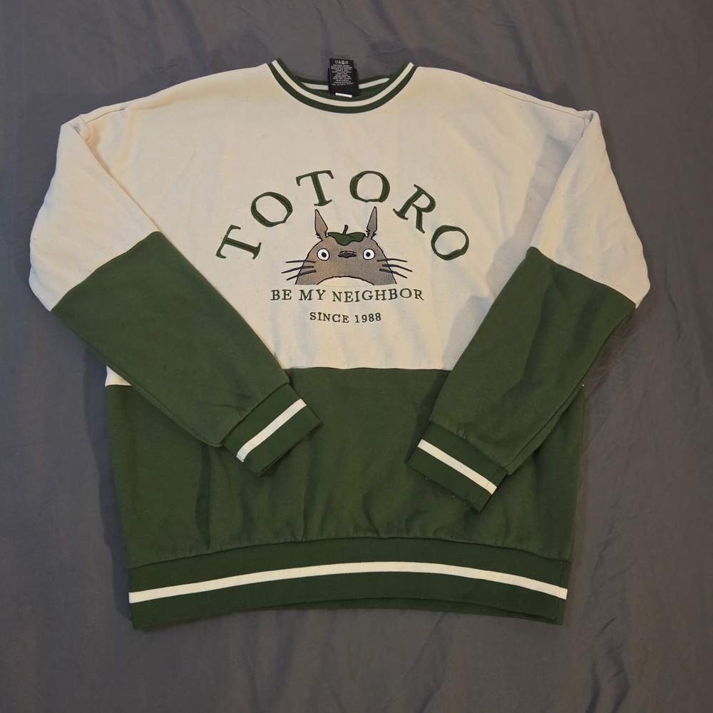Studio Ghibli My Neighbor Totoro Sweatshirt Pullover Green White X-Small
